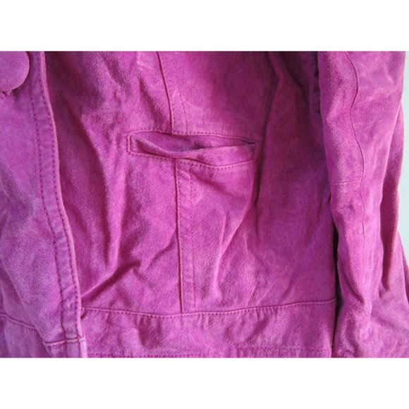 Magenta Suede Leather Jacket Button Closure  Chicos Size 3 Ladies XL - Picture 11 of 16